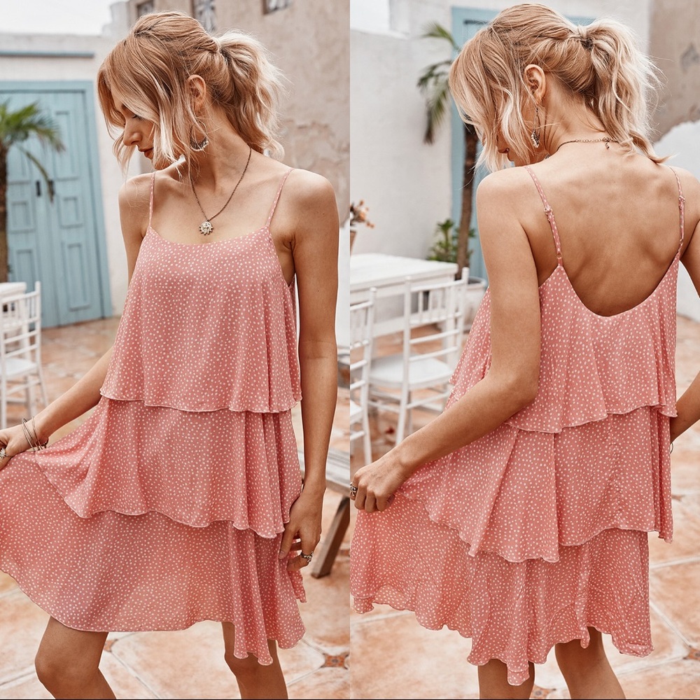 🔥 Coral Pink Tiered Slip Dress